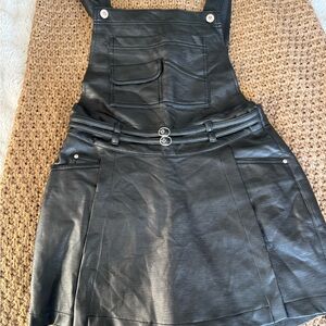 Black Faux Leather Overall Dress